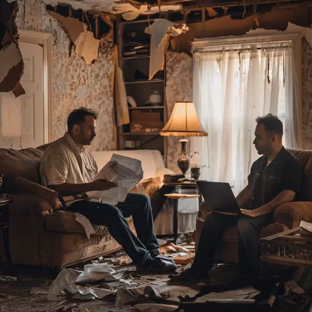 Contractor assisting homeowner with insurance claims for hurricane damage