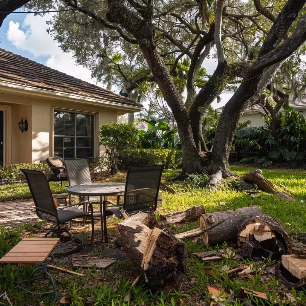 Effective landscape mitigation techniques for reducing hurricane damage with pruned trees and secured outdoor furniture