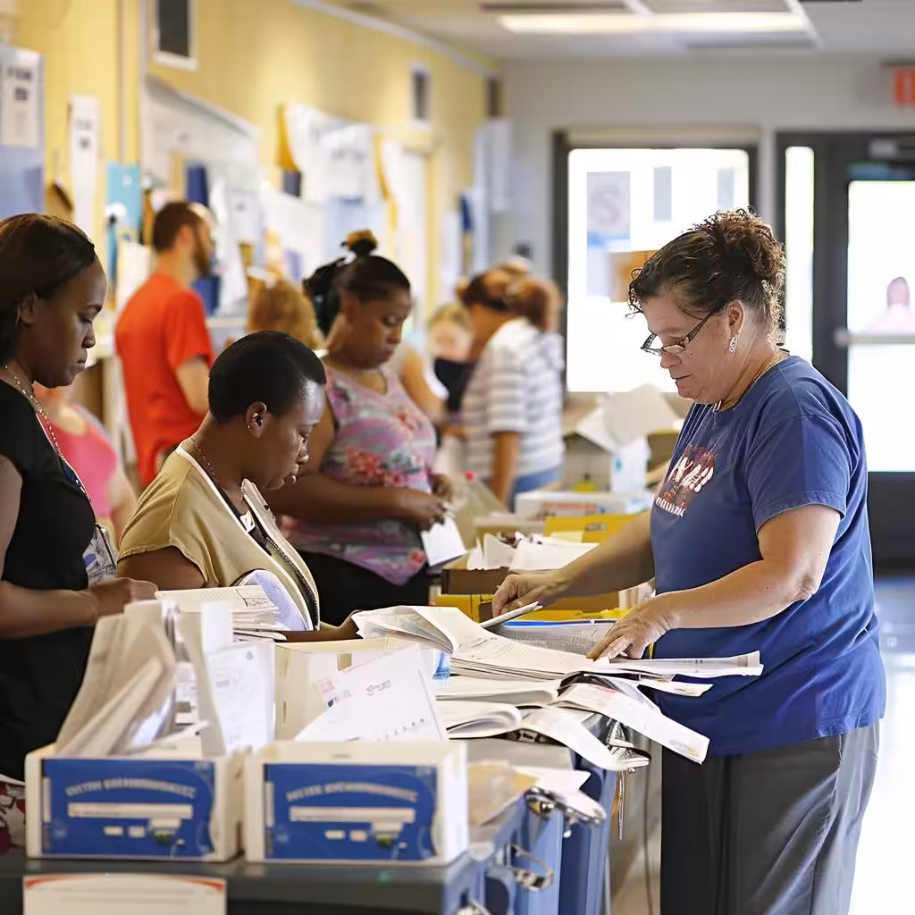 FEMA disaster assistance center in Charlotte, NC, with homeowners receiving support and information