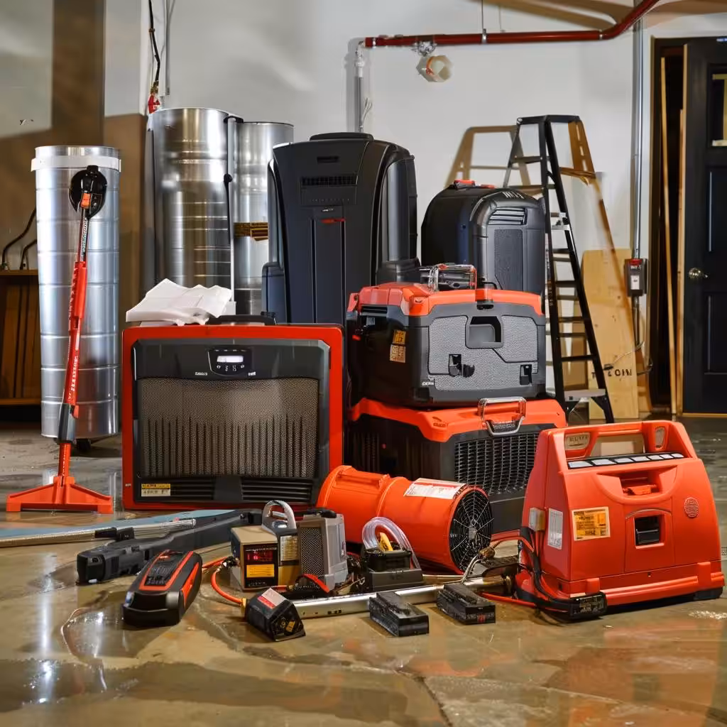 Advanced water damage restoration equipment including dehumidifiers and air movers