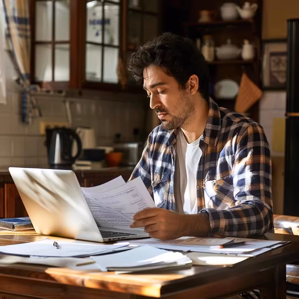 Homeowner reviewing insurance documents, illustrating the stress of hurricane claim processes