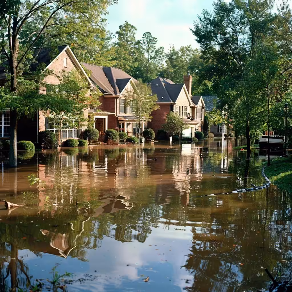 Flooded residential area in Charlotte highlighting the importance of flood insurance