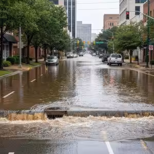 Flooded street in Charlotte showing stormwater runoff and infrastructure impact