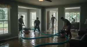 Water damage restoration team extracting water from a flooded home in Charlotte NC
